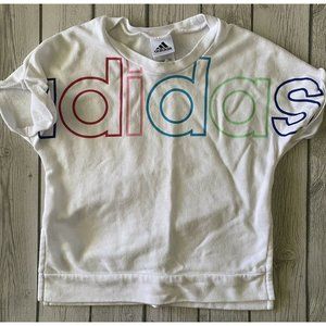 ADIDAS Girls White Shirt Shirt Sleeve Size 7/8 Multicolor